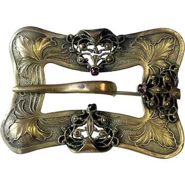 Vintage Victorian Revival Ornate Brass Large Oval Sash Pin/Brooch