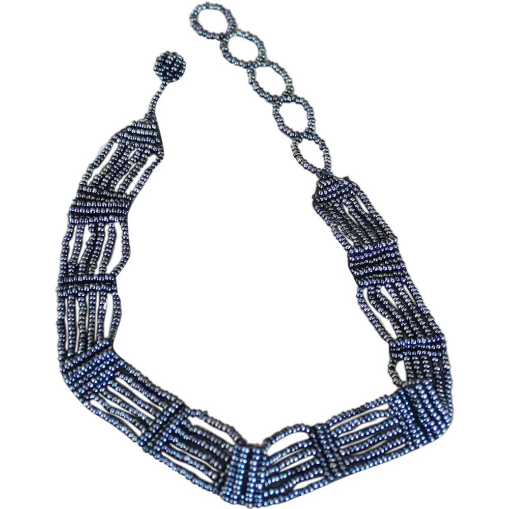 Choker Necklace Woven Glass Beads - image 1