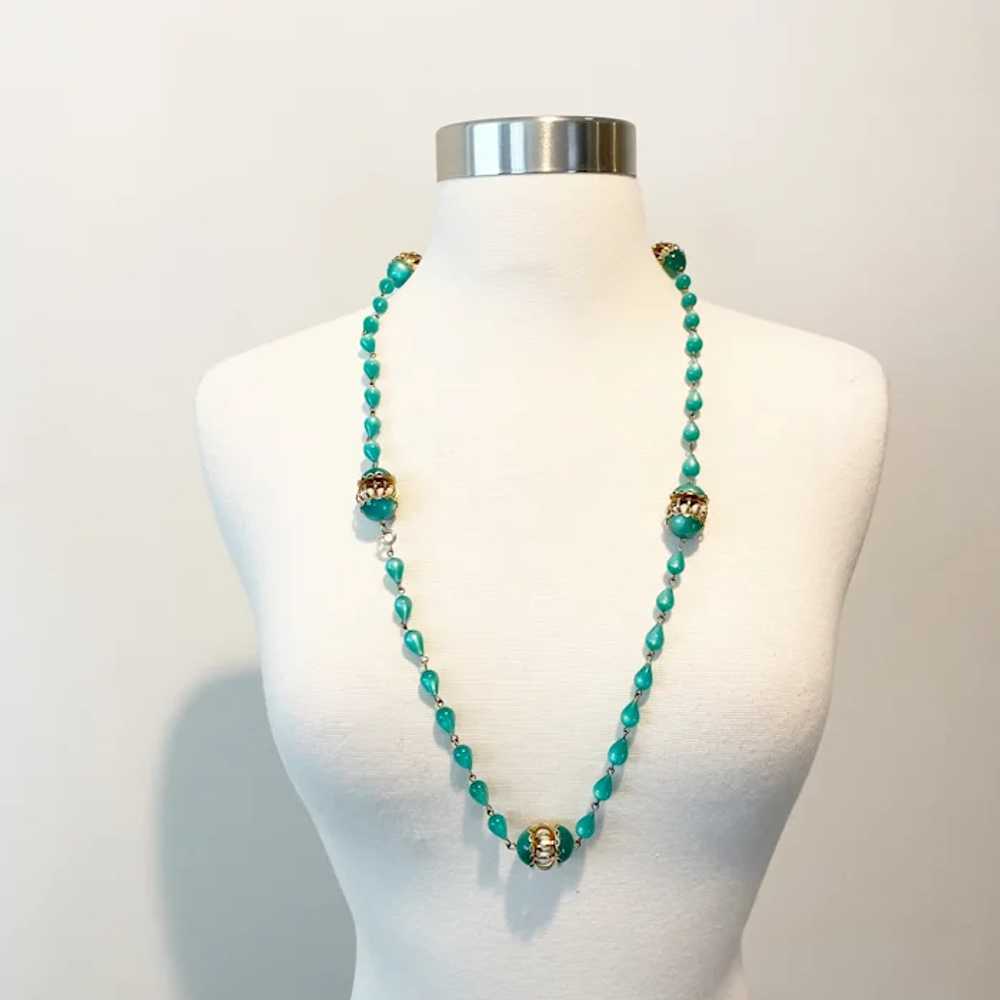 733 Vintage Green Pearly Teardrop Bead Necklace W… - image 4