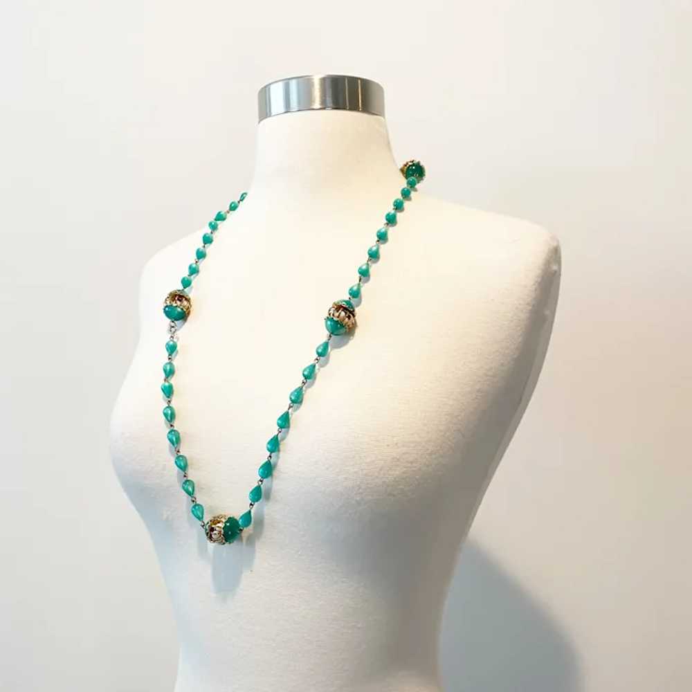 733 Vintage Green Pearly Teardrop Bead Necklace W… - image 5