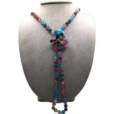 Hand Knotted Dyed Agate Necklace Long Strand Face… - image 1