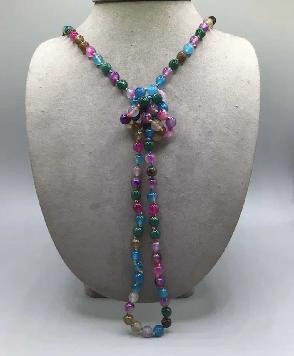 Hand Knotted Dyed Agate Necklace Long Strand Face… - image 2