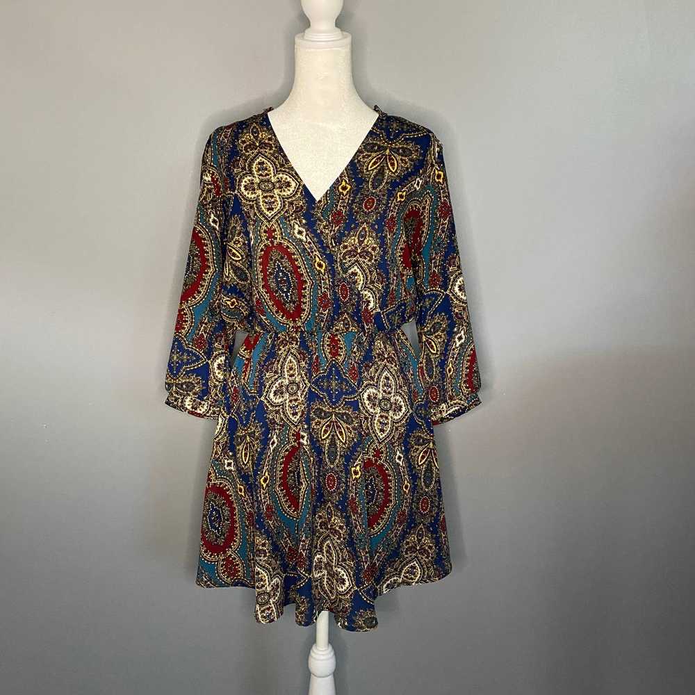 Lush Paisley Print Long Sleeve Dres Size Medium - image 2