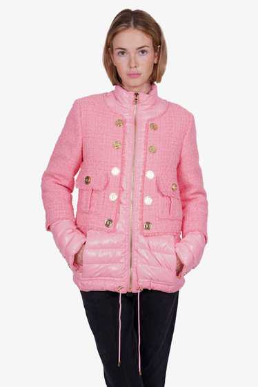 Balmain Neon Pink Tweed/Down Puffer Jacket with Go