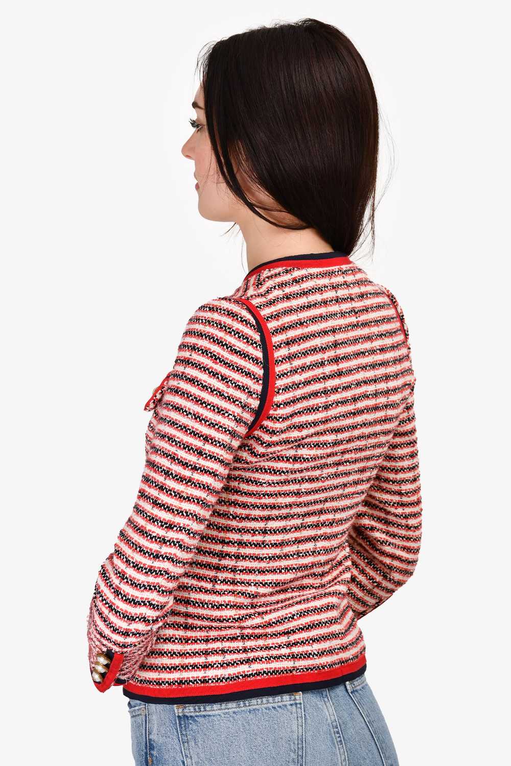 Gucci Red Striped Tweed Pearl Button Jacket Size … - image 4