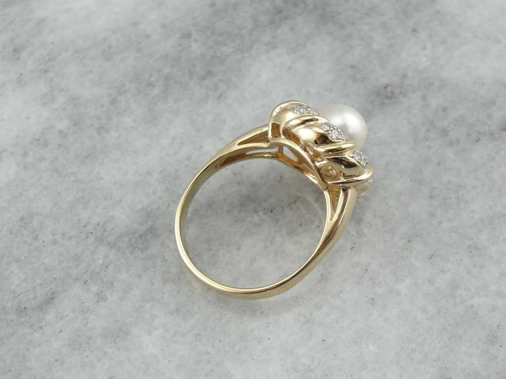 Modern White Pearl and Diamond Cocktail Ring - image 3