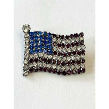 Vintage Vintage USA American Flag Rhinestone Pin … - image 1