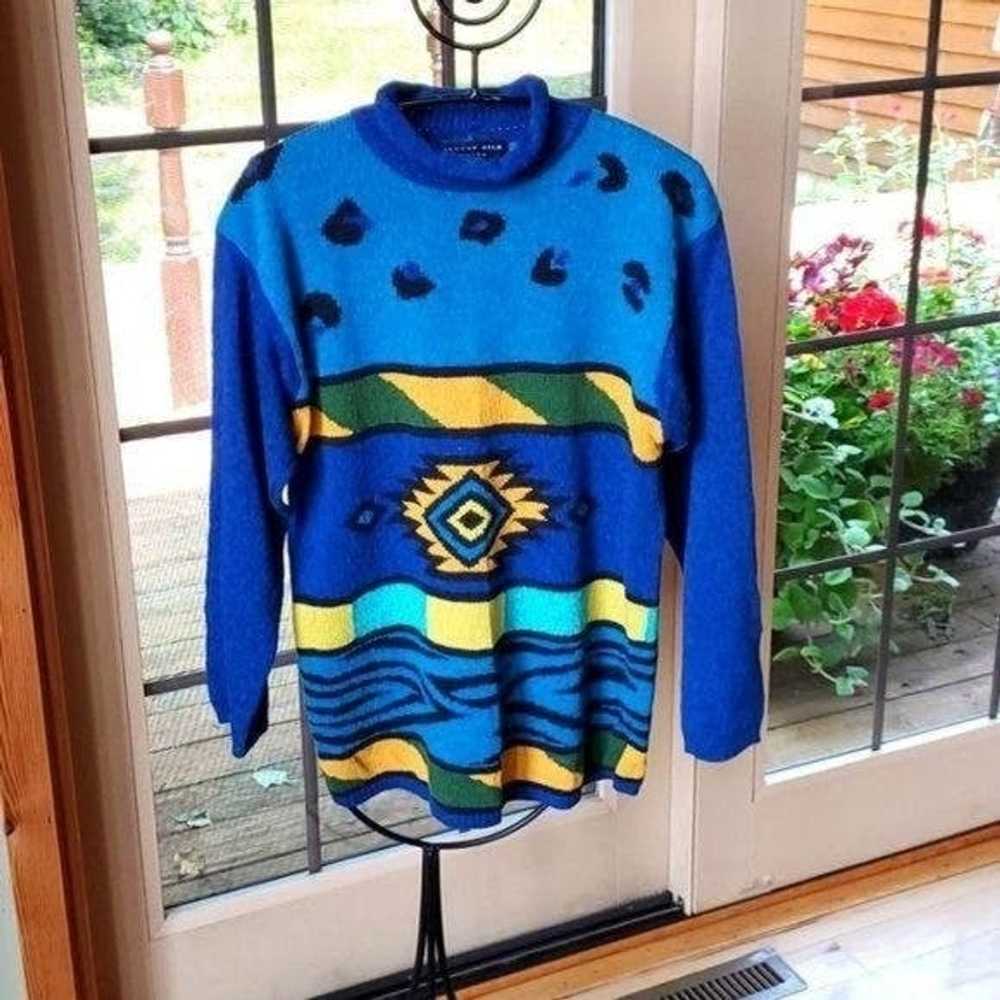 Vintage August Silk Knits Mock Neck Aztec Design … - image 1