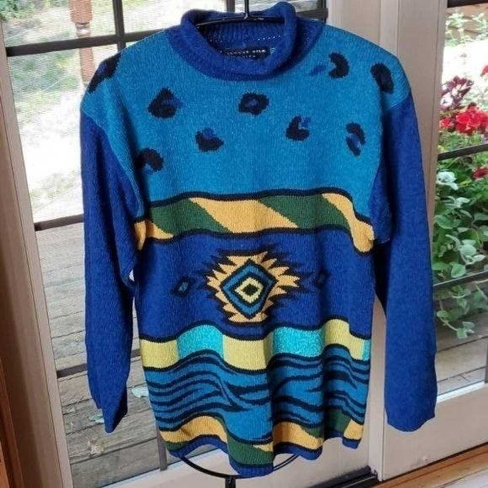 Vintage August Silk Knits Mock Neck Aztec Design … - image 2