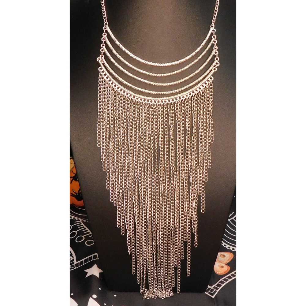 Other Silver Cascading Fringe Chain Necklace - image 2