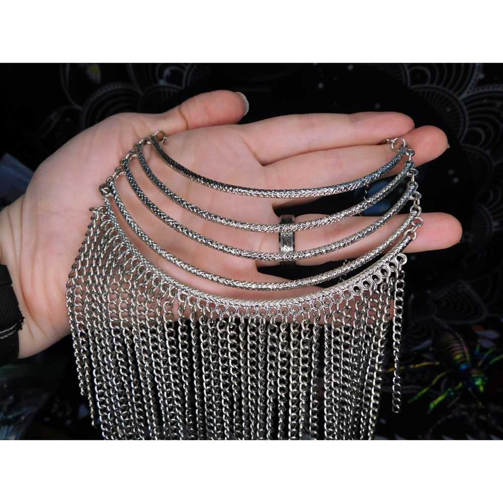 Other Silver Cascading Fringe Chain Necklace - image 4