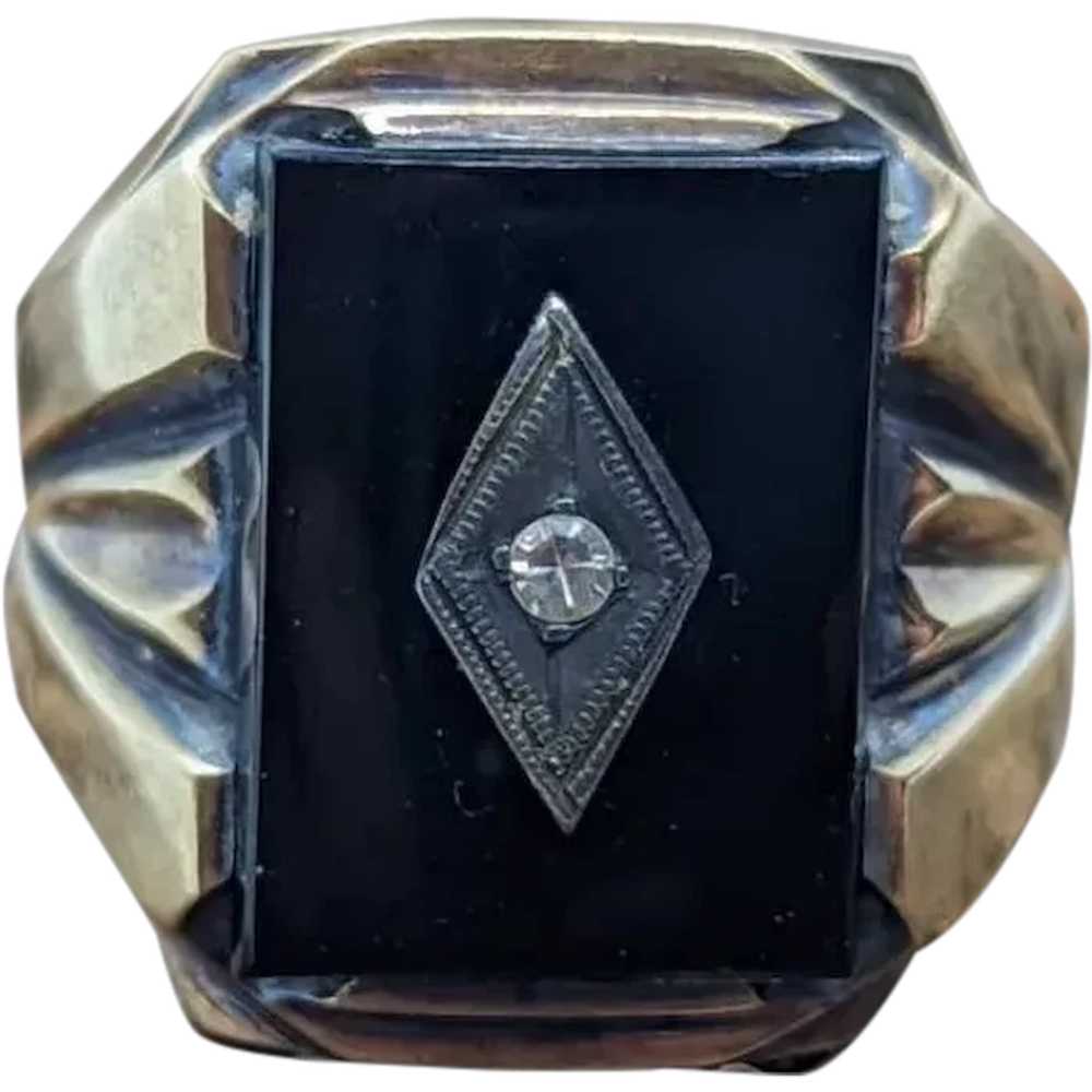 10k ONYX and diamond Signet ring. 5.5gram Heavy M… - image 1