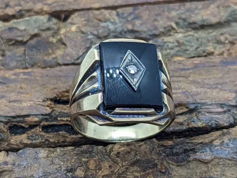 10k ONYX and diamond Signet ring. 5.5gram Heavy M… - image 5