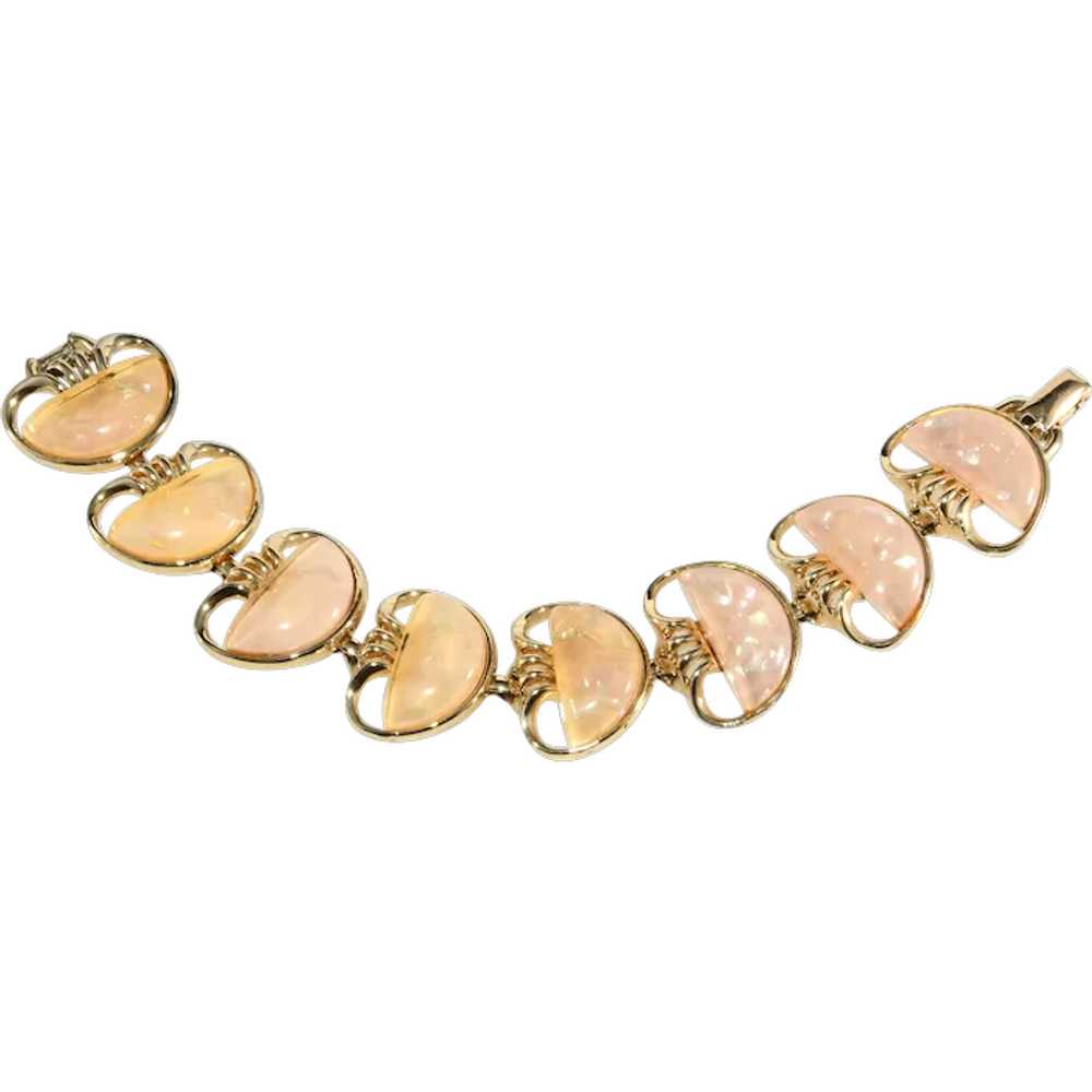 Coro Bracelet Faux Opal Confetti Lucite Beige Gol… - image 1