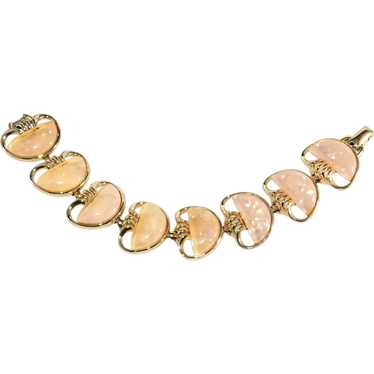 Coro Bracelet Faux Opal Confetti Lucite Beige Gol… - image 1