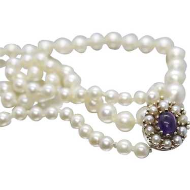 Victorian 6mm-10mm Pearl necklace with Amethyst an