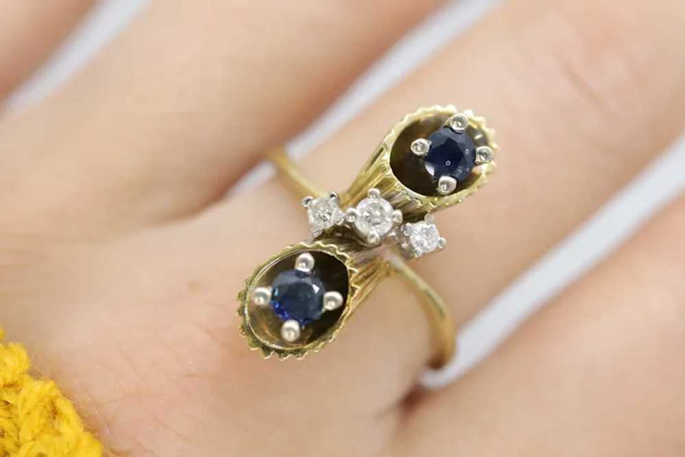 14k Sapphire Diamond Bypass ring. 14k Sapphire Fl… - image 2