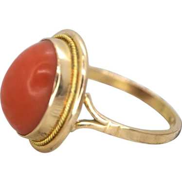 18k Large Oval Orange CORAL ring. 18k Coral Caboch