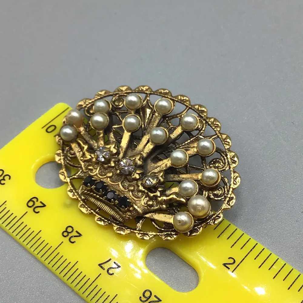 Crown Pin Gold Tone & Faux Pearls Filigree Pin Br… - image 8
