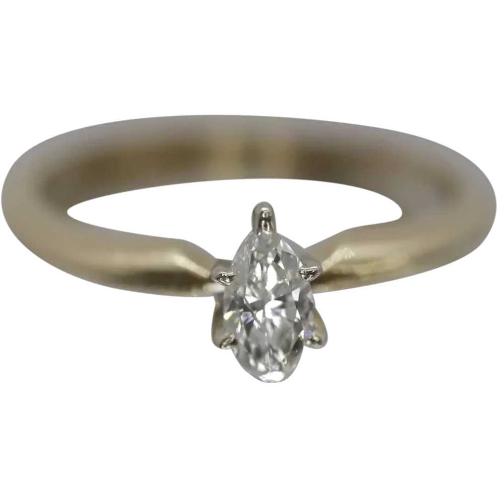 Marquise Diamond Solitaire Ring . 14k Diamond Pet… - image 1