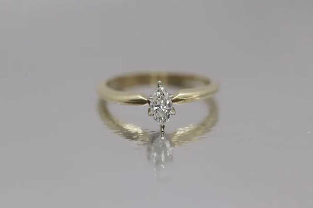 Marquise Diamond Solitaire Ring . 14k Diamond Pet… - image 2