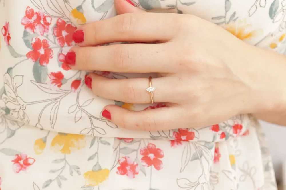 Marquise Diamond Solitaire Ring . 14k Diamond Pet… - image 3