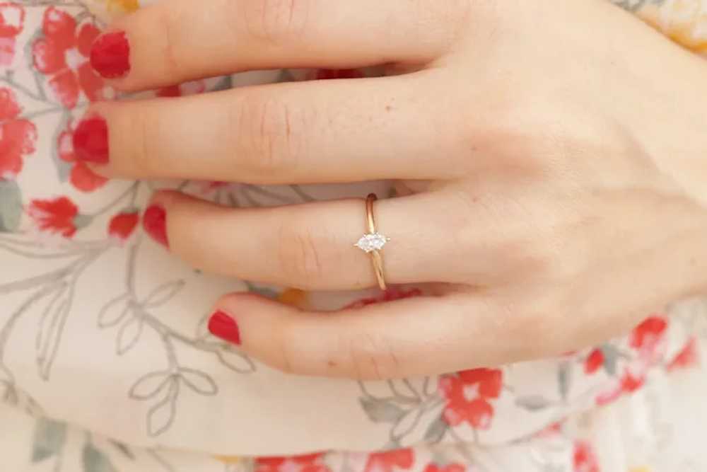 Marquise Diamond Solitaire Ring . 14k Diamond Pet… - image 5