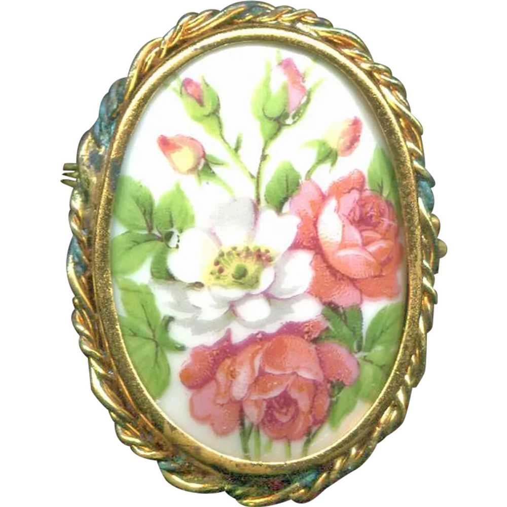 LIMOGES Porcelain Flower Pin - image 1
