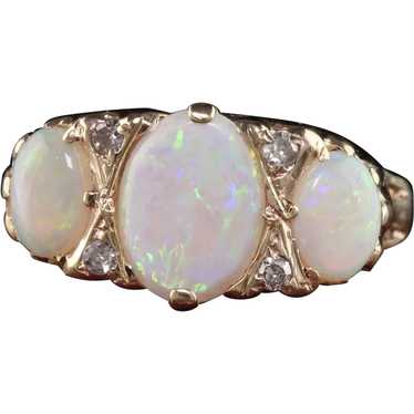 Antique Victorian English 10K Yellow Gold Opal th… - image 1