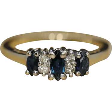 10k Blue Sapphire Three stone diamond ring. 10k S… - image 1
