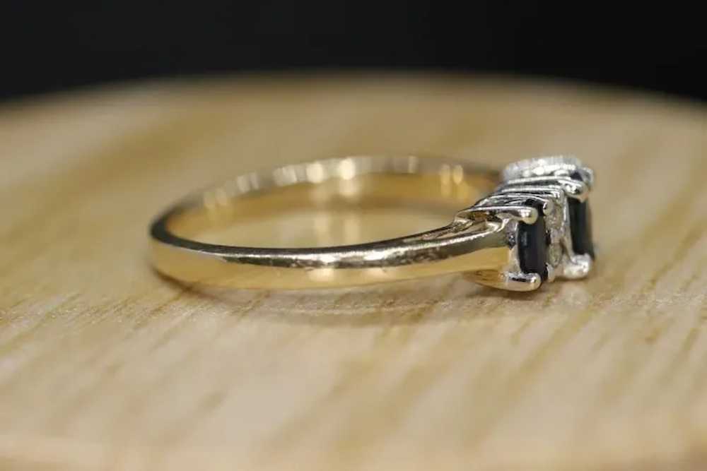 10k Blue Sapphire Three stone diamond ring. 10k S… - image 5