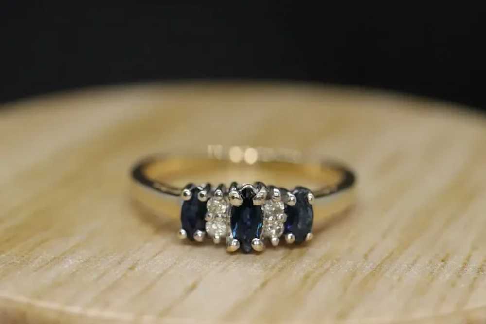 10k Blue Sapphire Three stone diamond ring. 10k S… - image 6