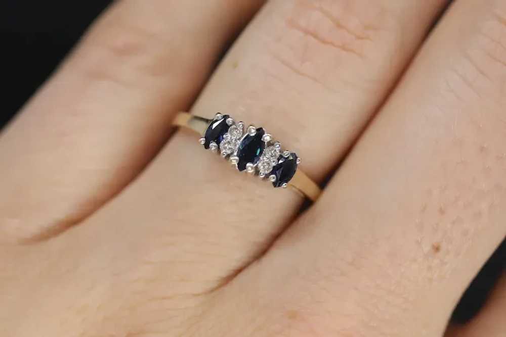 10k Blue Sapphire Three stone diamond ring. 10k S… - image 7