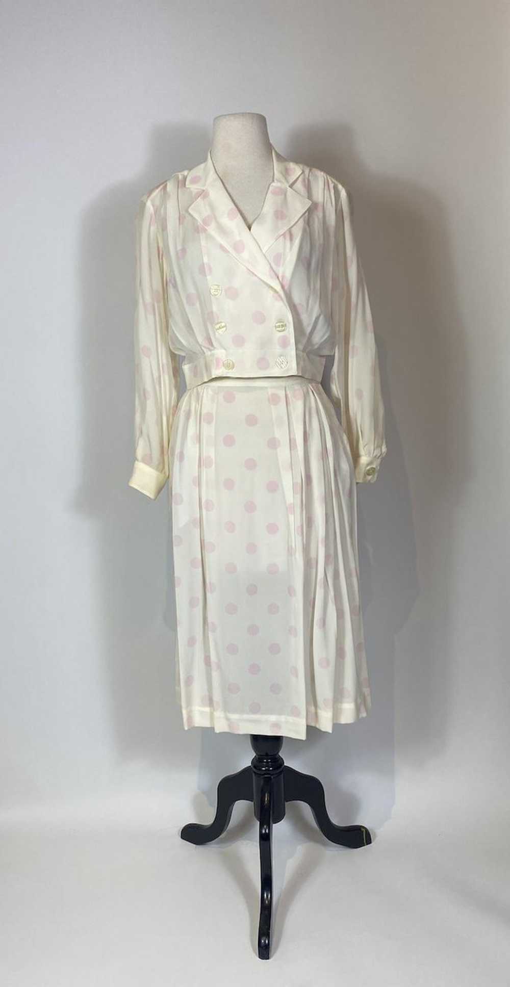 1980s Christian Dior Two Piece Polka Dot Jacket a… - image 1