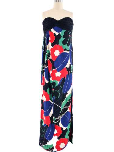 Ungaro Strapless Floral Printed Silk Dress