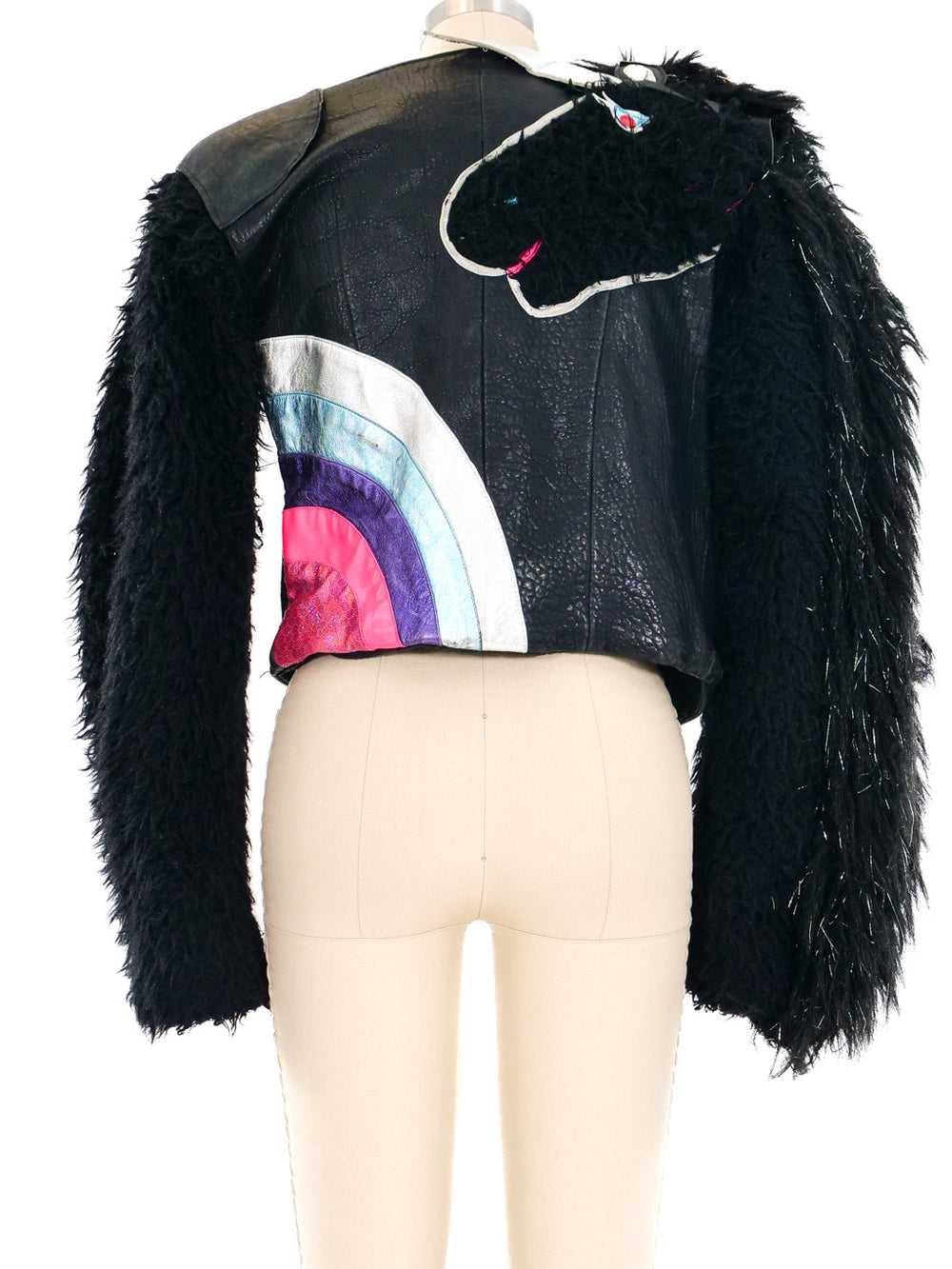 Unicorn Applique Cropped Leather Jacket - image 2