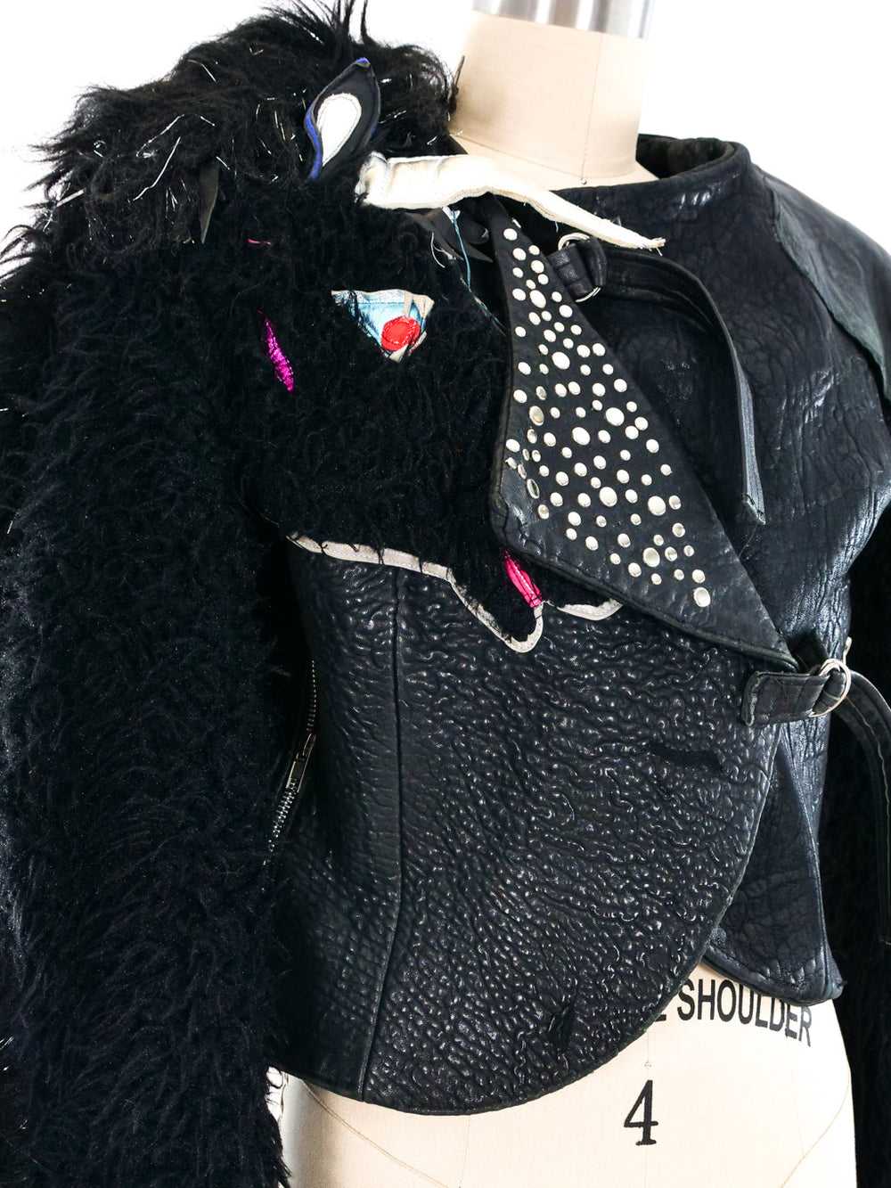 Unicorn Applique Cropped Leather Jacket - image 4