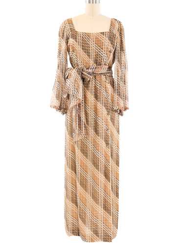 Pauline Trigere Lurex Threaded Chiffon Dress