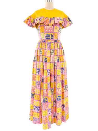 Patchwork Printed Ruffle Maxi Dress