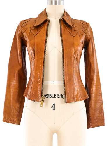 East West Applique Leather Jacket