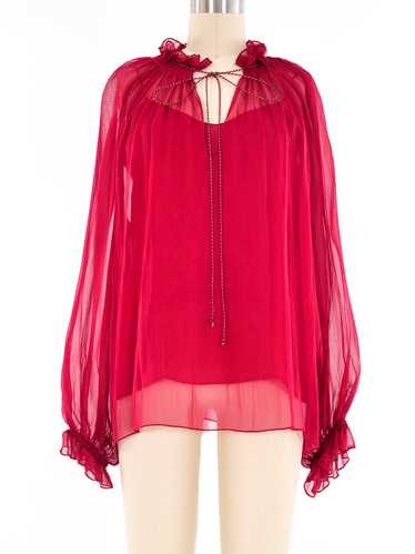 Oscar de la Renta Raspberry Chiffon Blouse