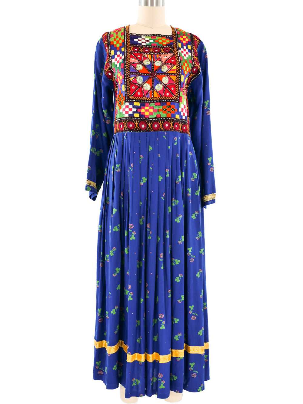 Floral Printed Embroidered Peasant Dress - image 1