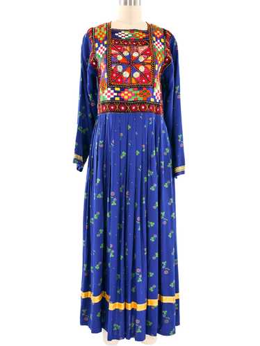 Floral Printed Embroidered Peasant Dress
