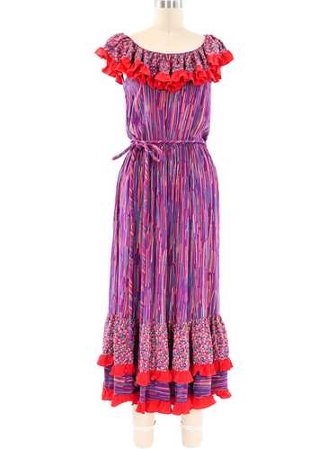 Mary McFadden Printed Ruffle Maxi Dress