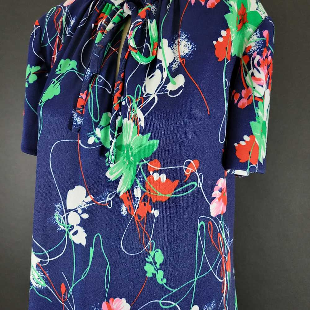 70s Three R's Navy Blue Floral House Dress - image 3