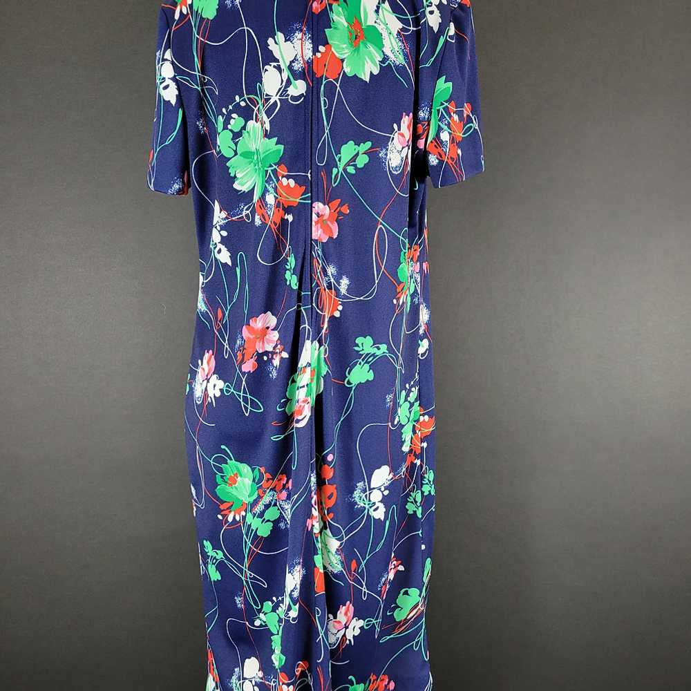 70s Three R's Navy Blue Floral House Dress - image 9