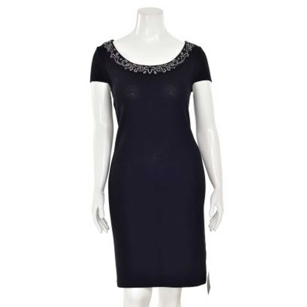 St. John Evening Black Dress w/ White/Black Embel… - image 1