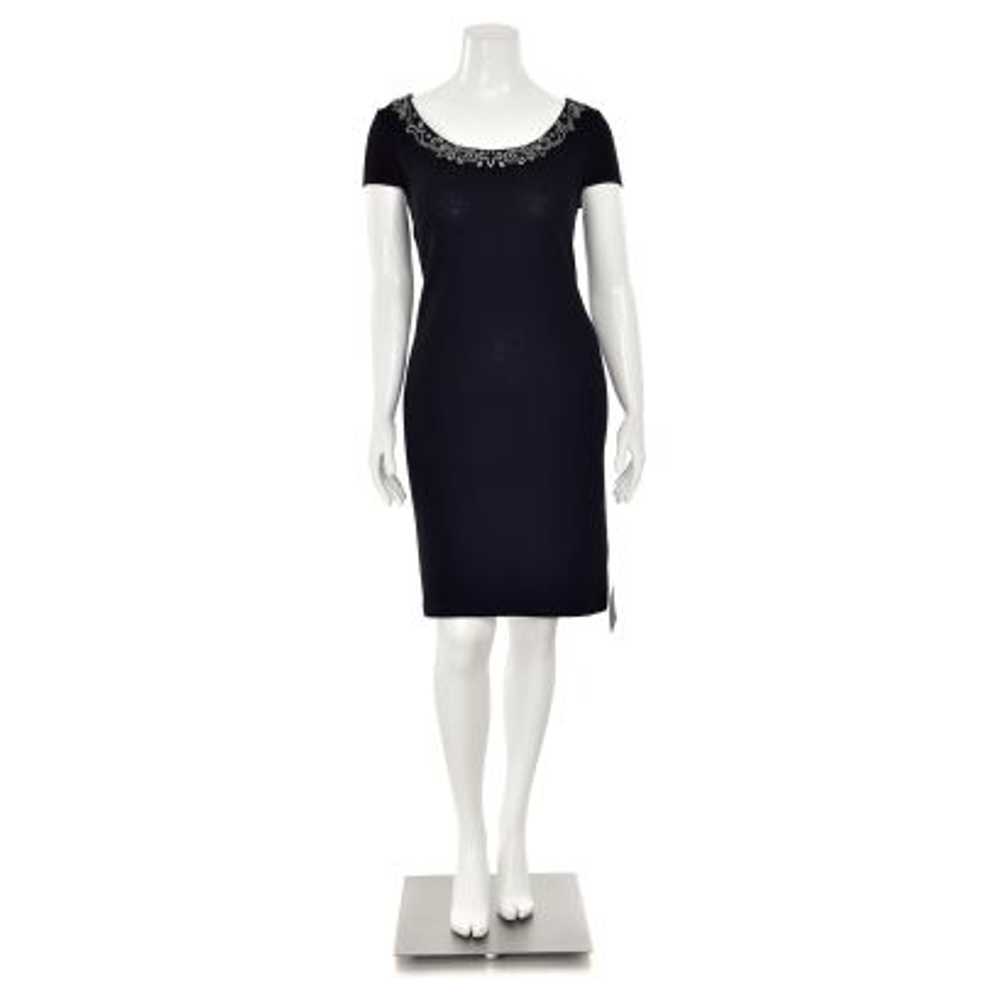 St. John Evening Black Dress w/ White/Black Embel… - image 3