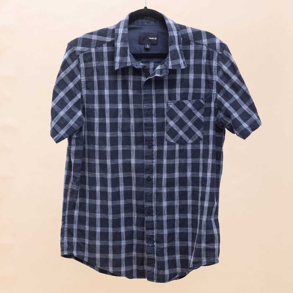 Hurley Hurley blue gray plaid button down shirt - image 1