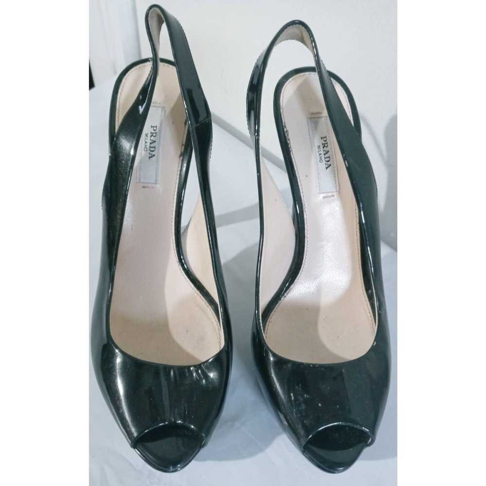 Prada PRADA Milano Black Patent Leather Peep Toe … - image 2